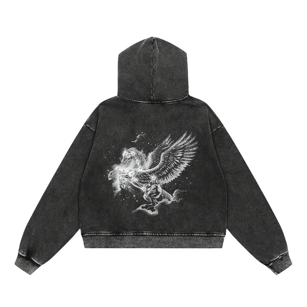 Floor 914 Pegasus Zip Hoodie Grey Wash by Floor 914 - NWAHype 1 for streetwear Hoodies in USA