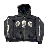 Floor 914 Skull Zip Hoodie Grey Wash by Floor 914 - NWAHype 1 for streetwear Hoodies in USA