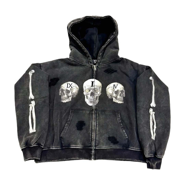 Floor 914 Skull Zip Hoodie Grey Wash by Floor 914 - NWAHype 1 for streetwear Hoodies in USA