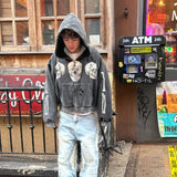 Floor 914 Skull Zip Hoodie Grey Wash by Floor 914 - NWAHype 1 for streetwear Hoodies in USA