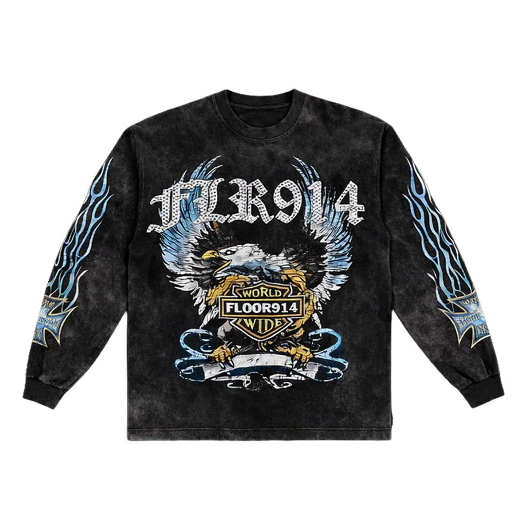 Floor 914 Sky Striker Long Sleeve Tee Black Wash Blue by Floor 914 - NWAHYPE No.1 for streetwear T-Shirts in USA