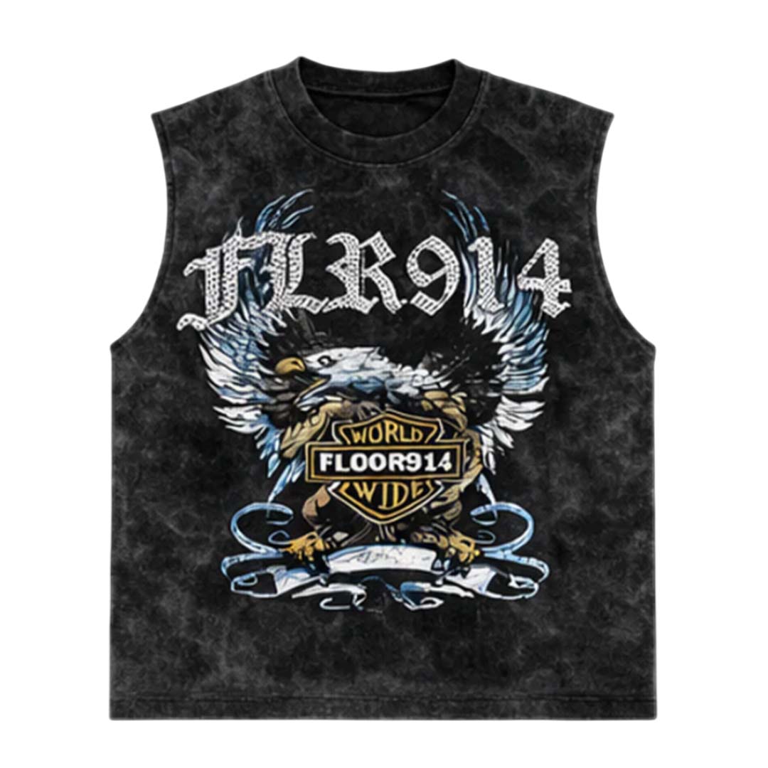 Floor 914 Skystriker Sleeveless Faded Black Blue Tee by Floor 914 - NWAHYPE No.1 for streetwear T-Shirts in USA