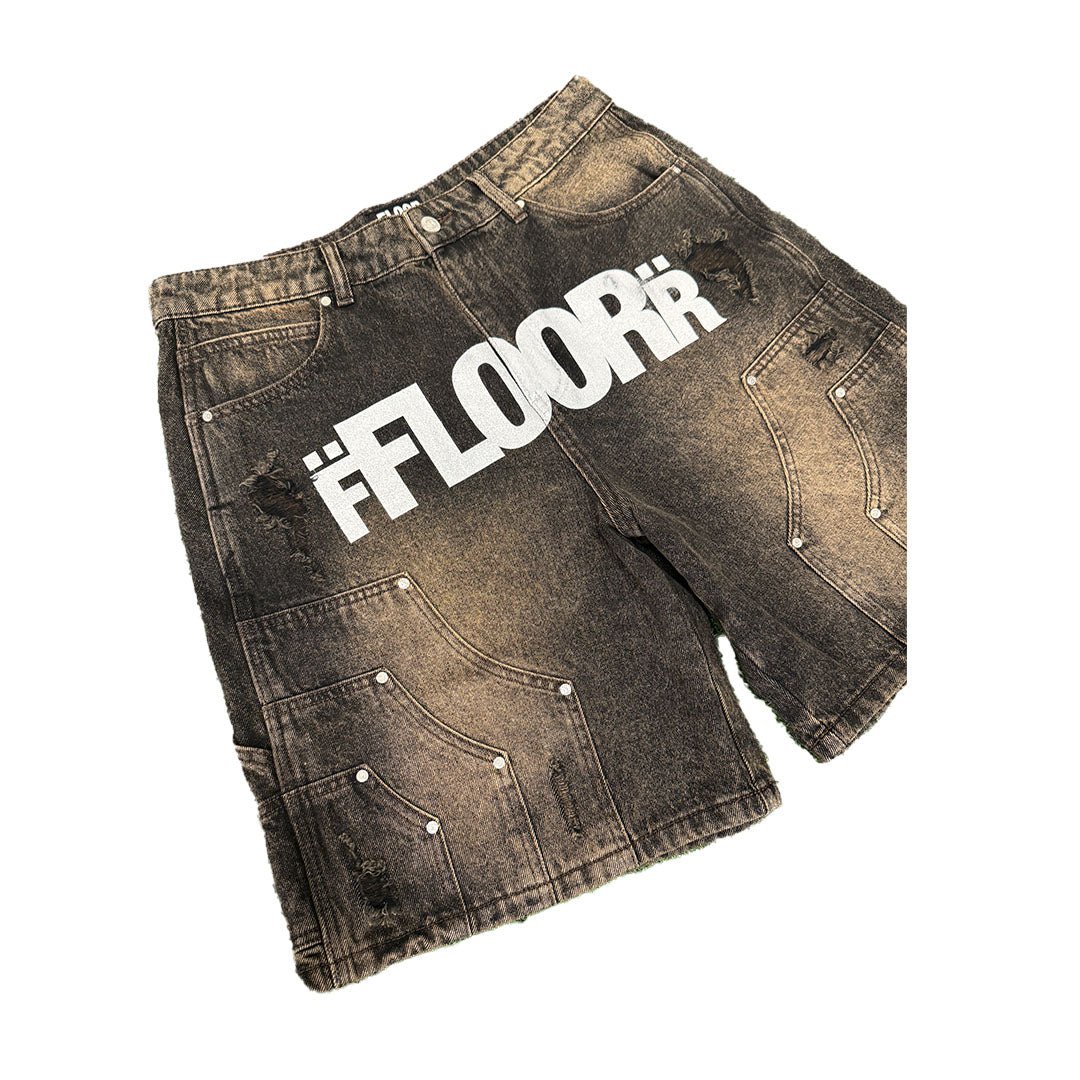 Floor 914 Uniform Jean Shorts Brown Wash by Floor 914 - NWAHype 1 for streetwear Shorts in USA