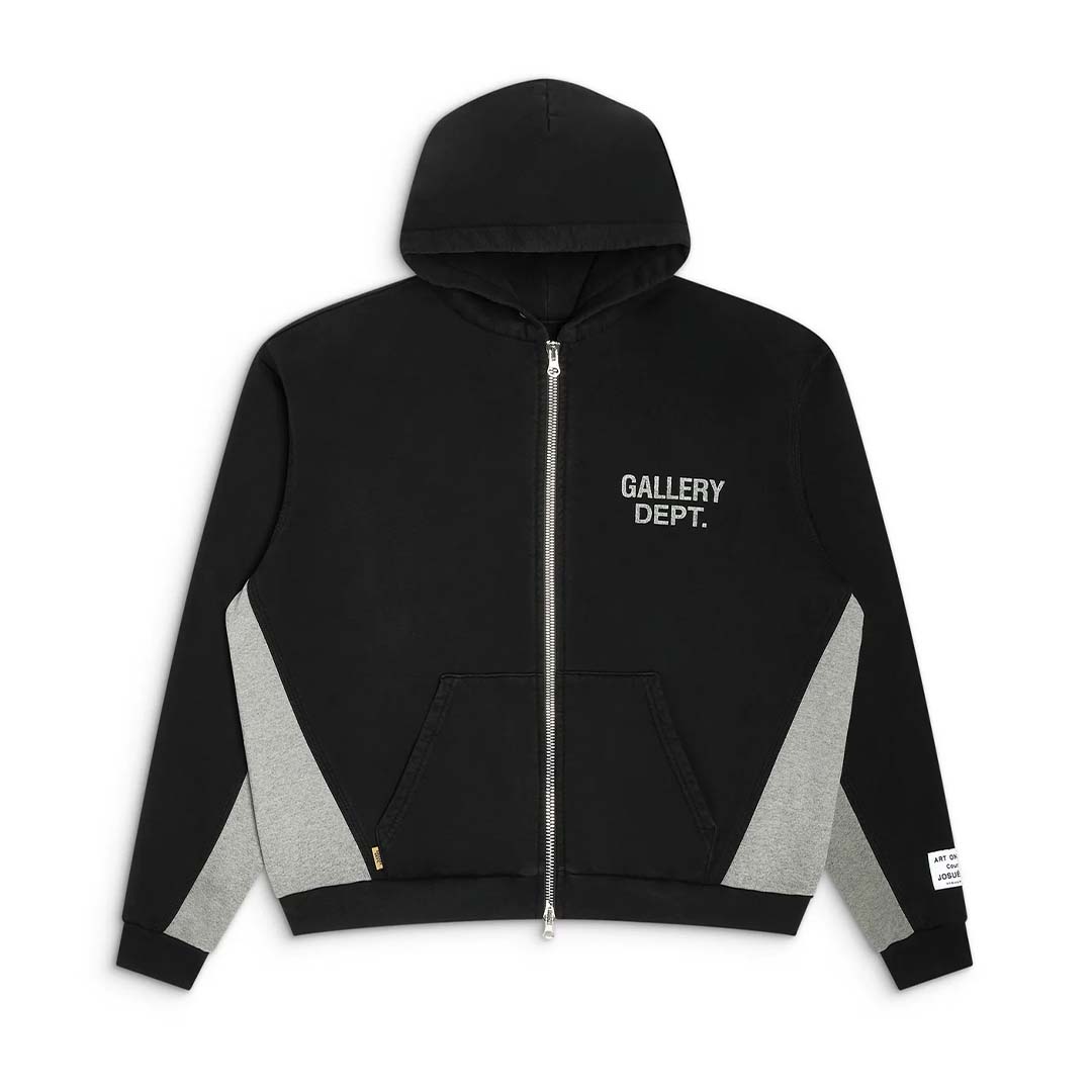 Gallery Dept. Contrast Panel Zip Up Hoodie Black Grey by Gallery Dept - NWAHYPE No.1 for streetwear Hoodies in USA