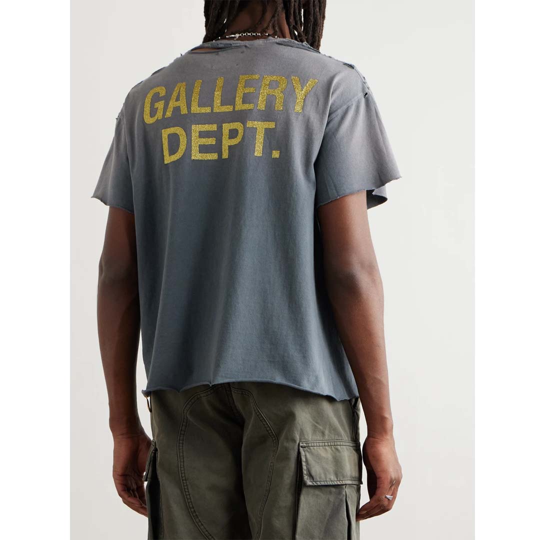 Gallery Dept. Distressed Glitter Cotton Jersey Tee Grey by Gallery Dept - NWAHYPE No.1 for streetwear T-Shirts in USA