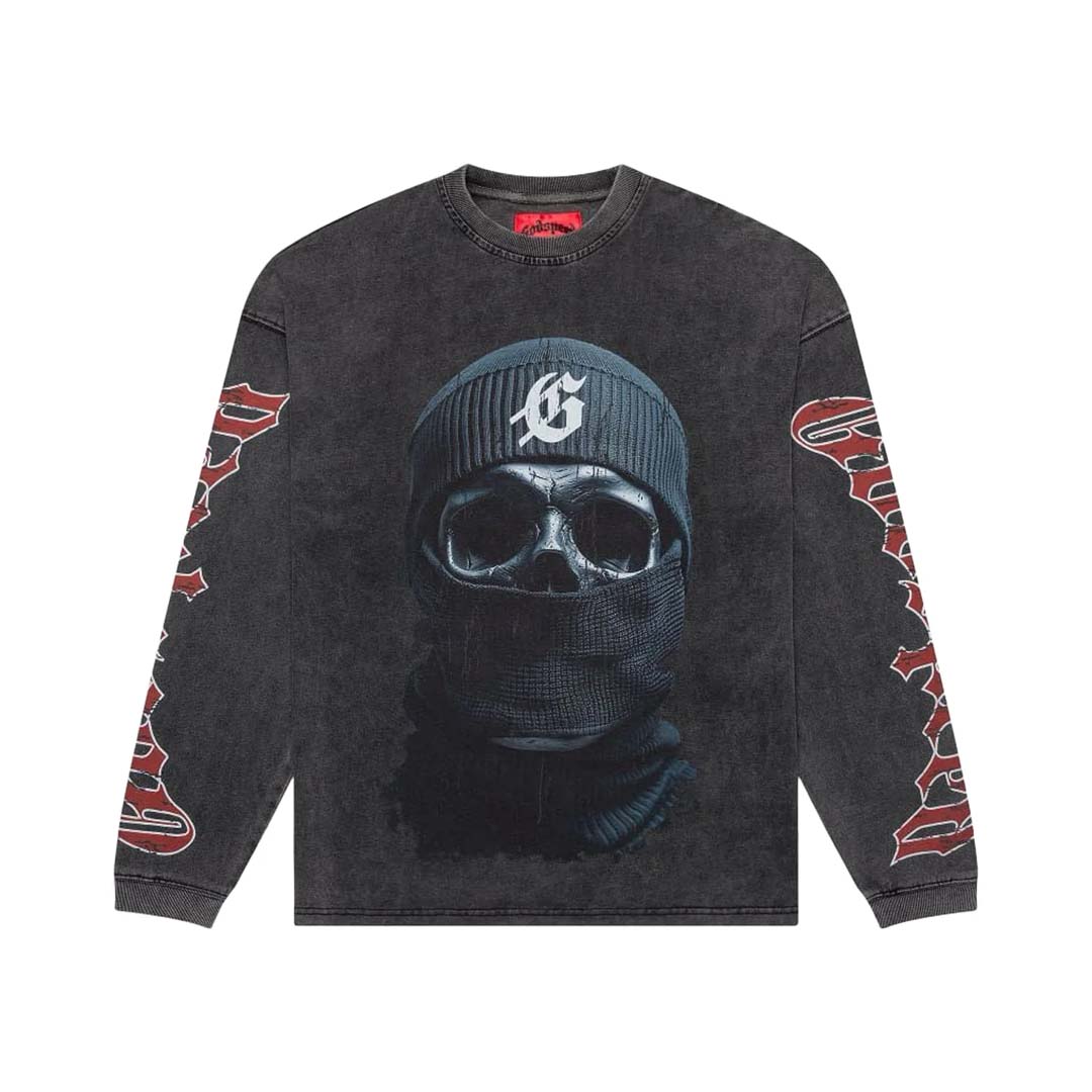 Godspeed Balaclava Szn Long Sleeve Grey Wash Tee by Godspeed - NWAHype 1 for streetwear T-Shirts in USA
