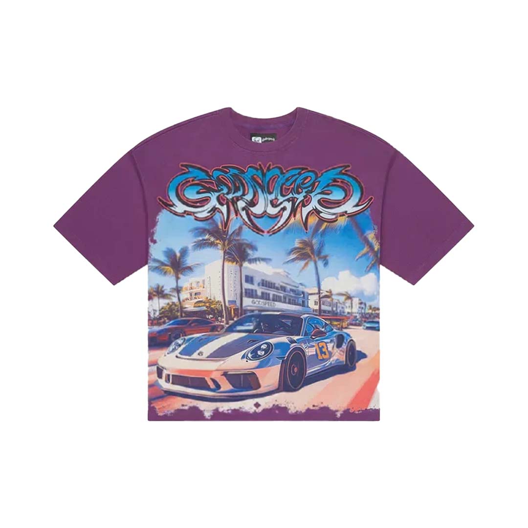 Godspeed Car Meet Miami Purple Wash Tee by Godspeed - NWAHype 1 for streetwear T-Shirts in USA