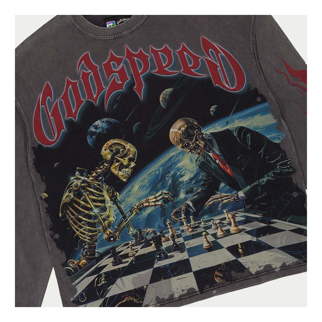 Godspeed Checkmate Long Sleeve Tee Grey Wash by Godspeed - NWAHype 1 for streetwear T-Shirts in USA