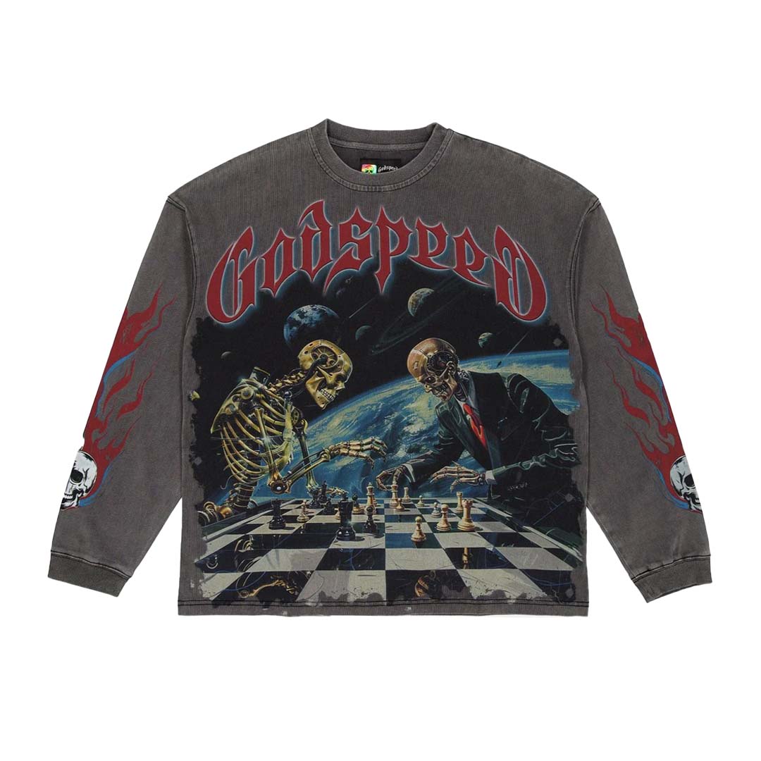Godspeed Checkmate Long Sleeve Tee Grey Wash by Godspeed - NWAHype 1 for streetwear T-Shirts in USA