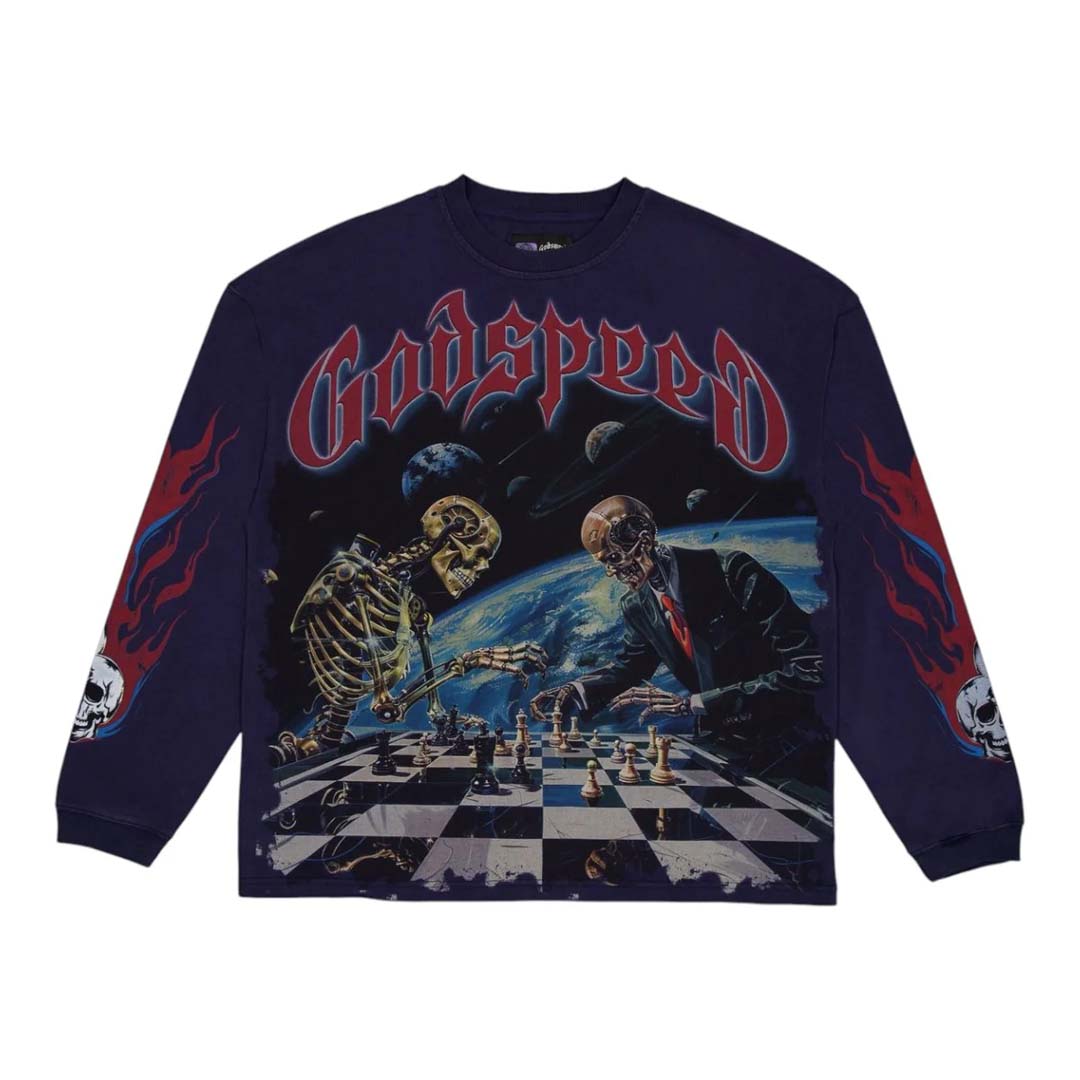 Godspeed Checkmate Long Sleeve Tee Navy by Godspeed - NWAHype 1 for streetwear T-Shirts in USA