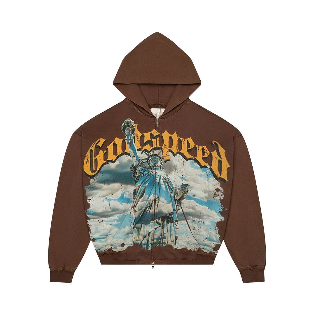 Godspeed Chrome Liberty Zip Up Hoodie Brown Wash by Godspeed - NWAHype 1 for streetwear Hoodies in USA