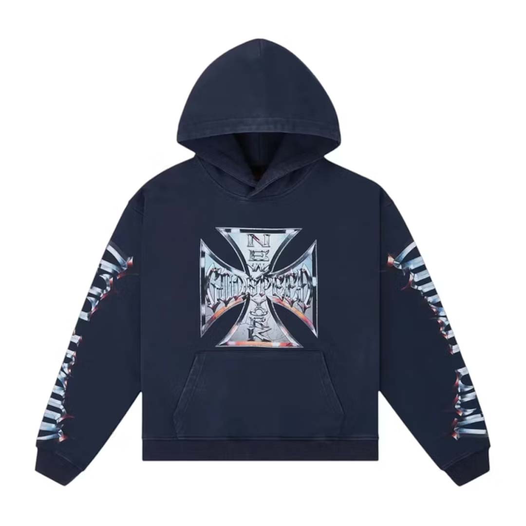 Godspeed Chrome Motto Hoodie Navy Wash by Godspeed - NWAHYPE No.1 for streetwear Hoodies in USA