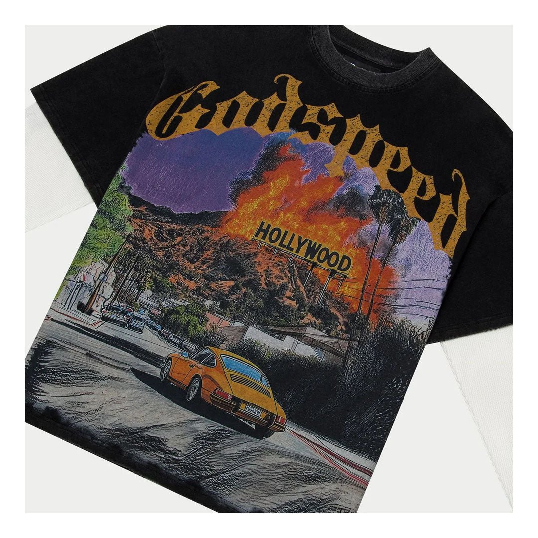 Godspeed Los Scandalous Layered Thermal Long Sleeve Tee Black by Godspeed - NWAHype 1 for streetwear T-Shirts in USA