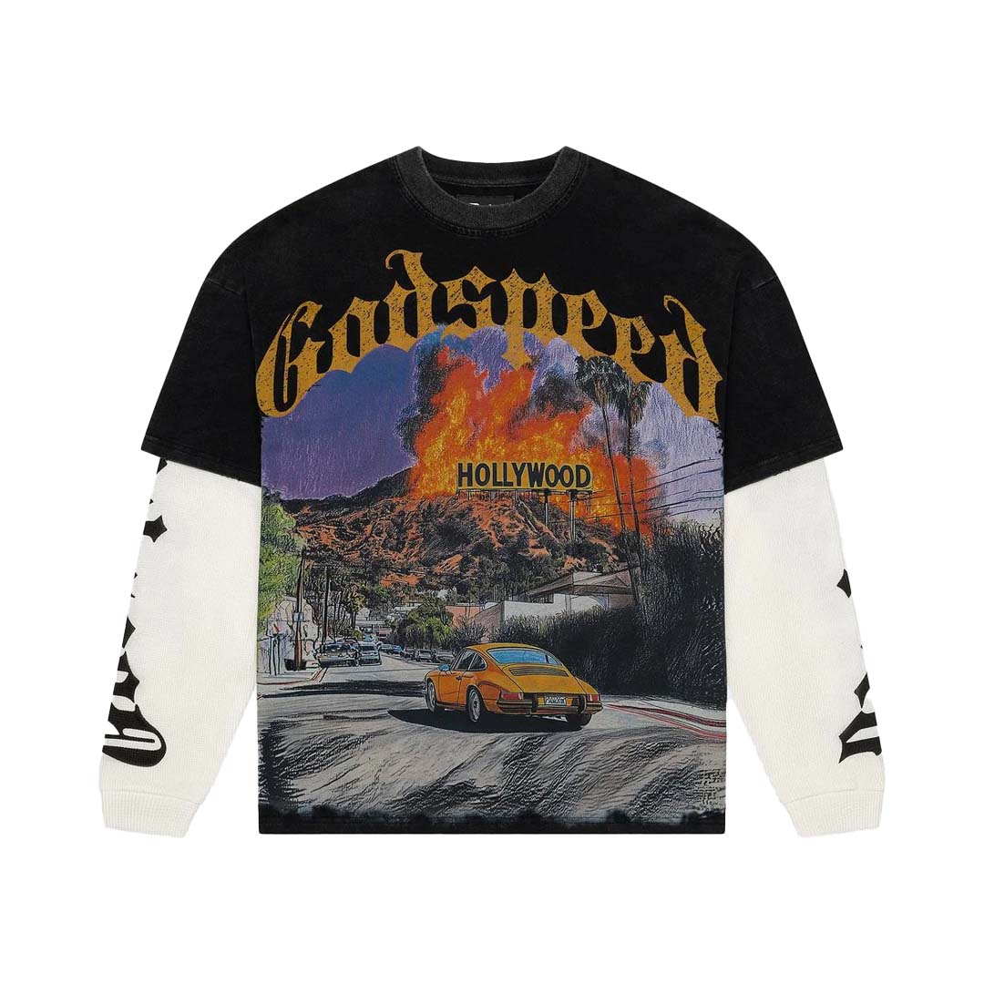 Godspeed Los Scandalous Layered Thermal Long Sleeve Tee Black by Godspeed - NWAHype 1 for streetwear T-Shirts in USA
