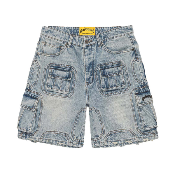 Godspeed Octagon Cargo Denim Shorts Blue by Godspeed - NWAHype No.1 for streetwear Shorts in USA