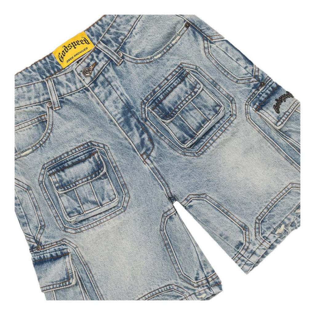 Godspeed Octagon Cargo Denim Shorts Blue by Godspeed - NWAHype No.1 for streetwear Shorts in USA