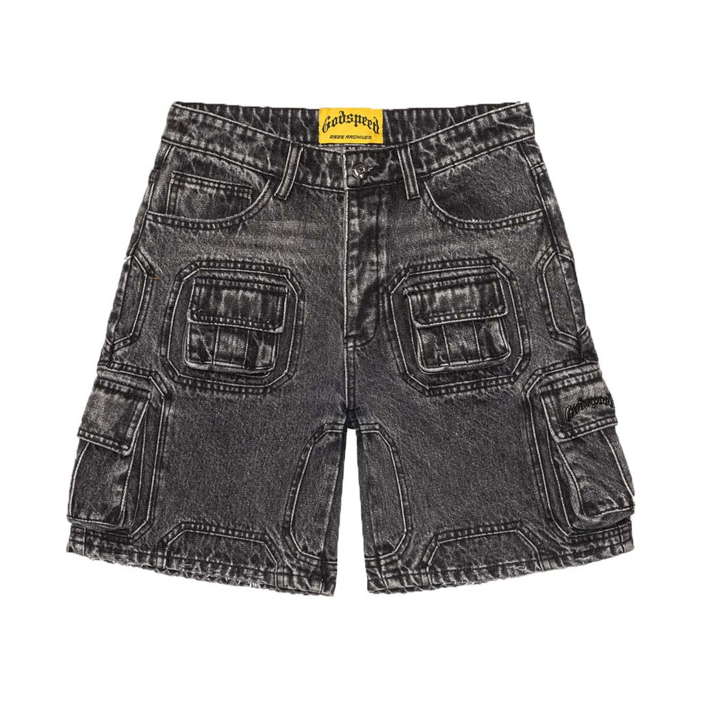 Godspeed Octagon Cargo Denim Shorts Grey Wash by Godspeed - NWAHype No.1 for streetwear Shorts in USA