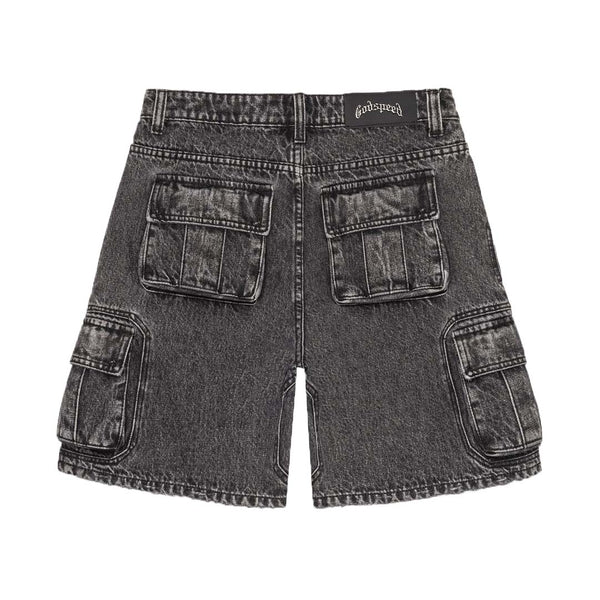 Godspeed Octagon Cargo Denim Shorts Grey Wash by Godspeed - NWAHype No.1 for streetwear Shorts in USA