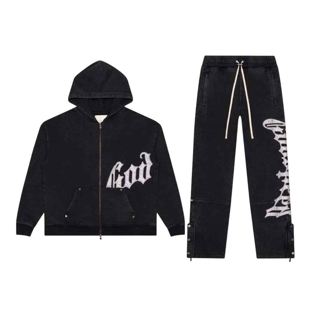 Godspeed OG Logo V2 Sweatsuit Black Silver Satin by Godspeed - NWAHYPE No.1 for streetwear Hoodies in USA