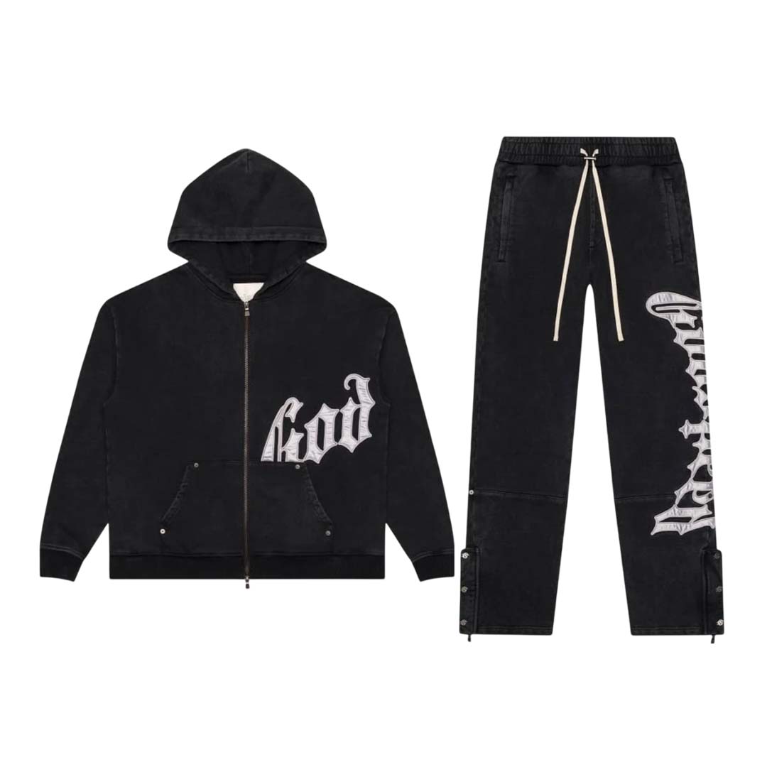 Godspeed OG Logo V2 Sweatsuit Black Silver Satin by Godspeed - NWAHYPE No.1 for streetwear Hoodies in USA