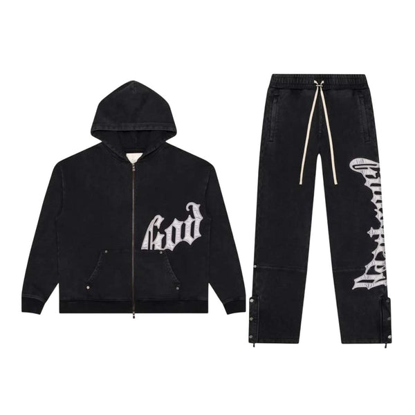 Godspeed OG Logo V2 Sweatsuit Black Silver Satin by Godspeed - NWAHYPE No.1 for streetwear Hoodies in USA
