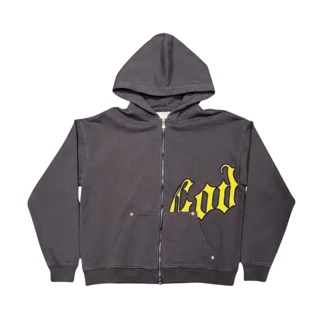 Godspeed OG Logo V2 Zip Up Hoodie Charcoal Grey Yellow by Godspeed - NWAHYPE No.1 for streetwear Hoodies in USA