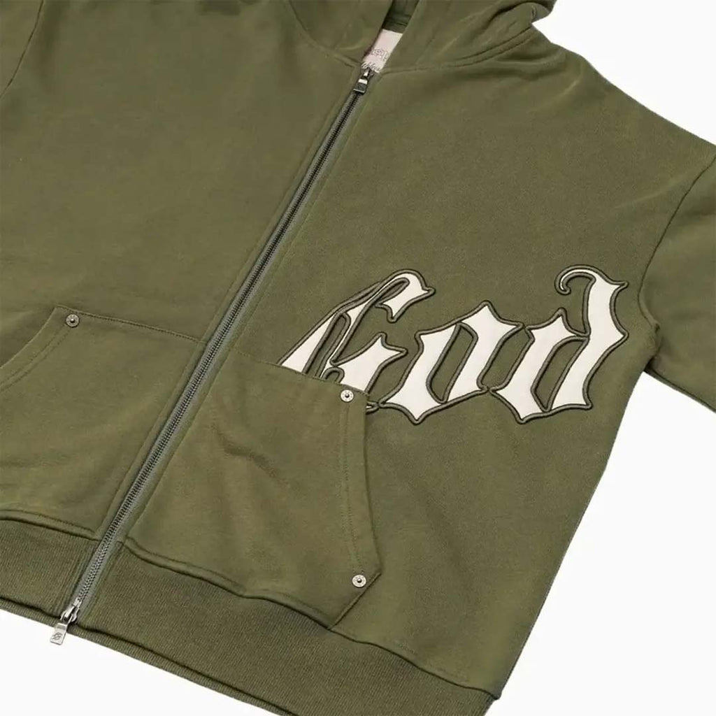 Godspeed OG Logo Zip Up Hoodie Olive White by Godspeed - NWAHYPE No.1 for streetwear Hoodies in USA