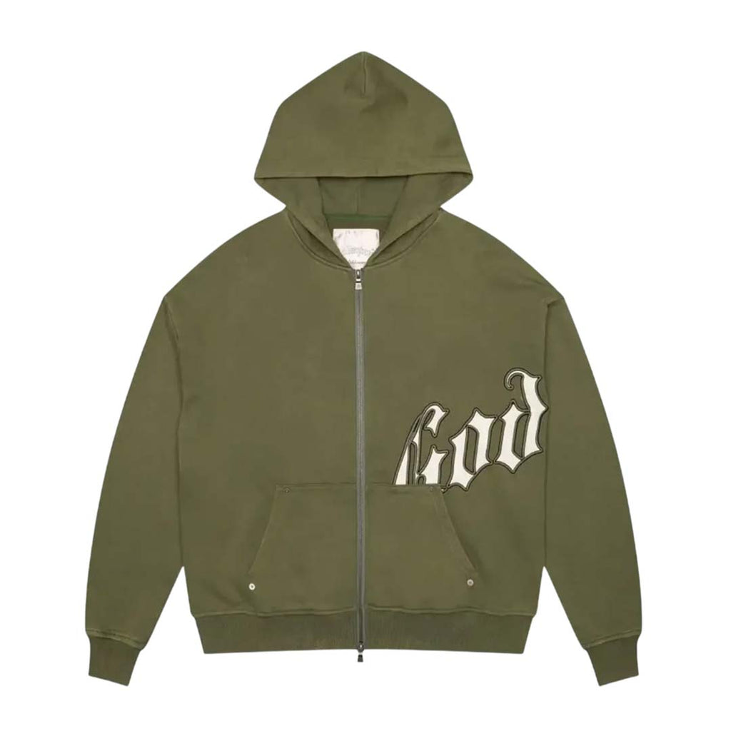 Godspeed OG Logo Zip Up Hoodie Olive White by Godspeed - NWAHYPE No.1 for streetwear Hoodies in USA