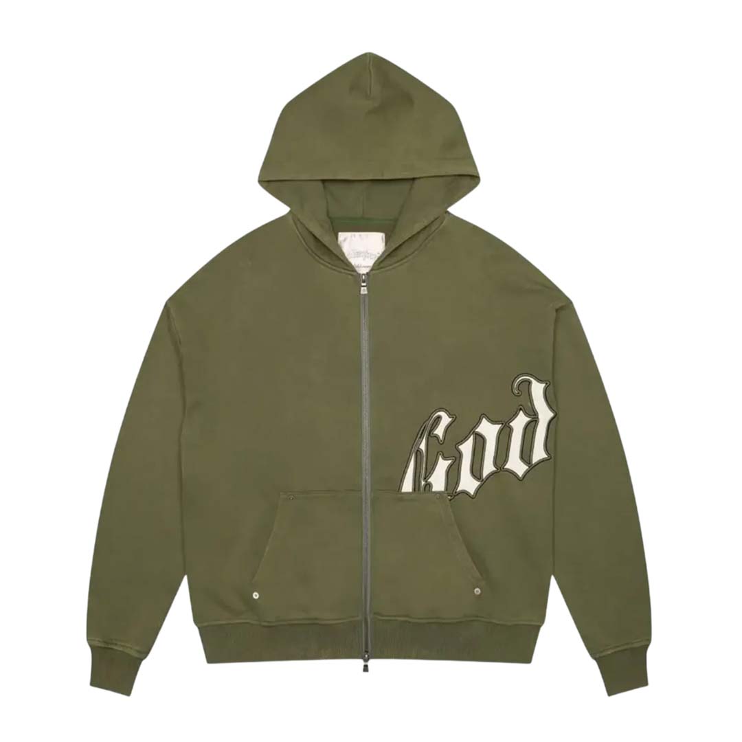 Godspeed OG Logo Zip Up Hoodie Olive White by Godspeed - NWAHYPE No.1 for streetwear Hoodies in USA