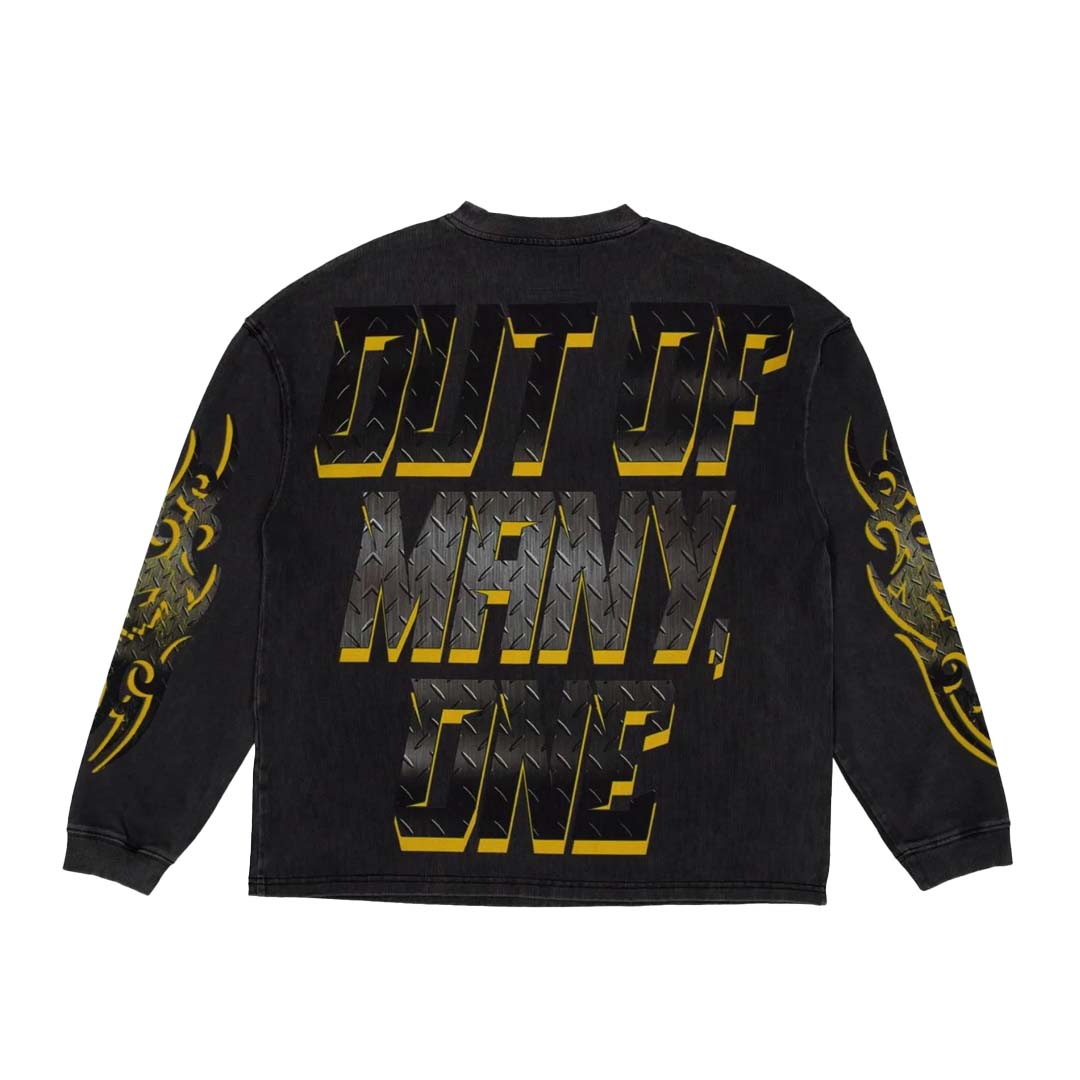 Godspeed Steel Sharpens Steel Grey Wash Long Sleeve Tee by Godspeed - NWAHype 1 for streetwear T-Shirts in USA