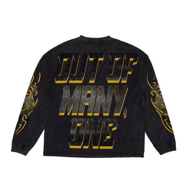 Godspeed Steel Sharpens Steel Grey Wash Long Sleeve Tee by Godspeed - NWAHype 1 for streetwear T-Shirts in USA