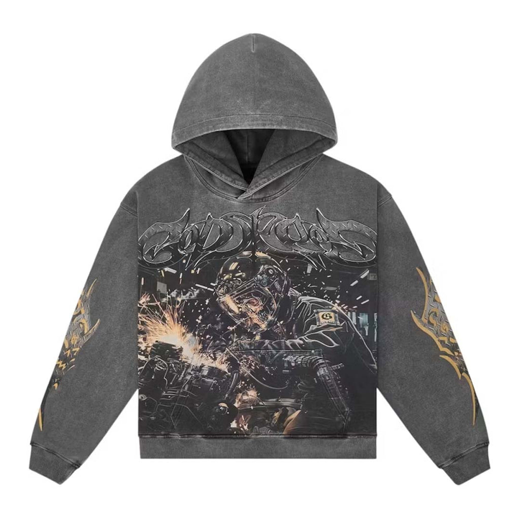Godspeed Steel Sharpens Steel Hoodie Grey Wash by Godspeed - NWAHYPE No.1 for streetwear Hoodies in USA
