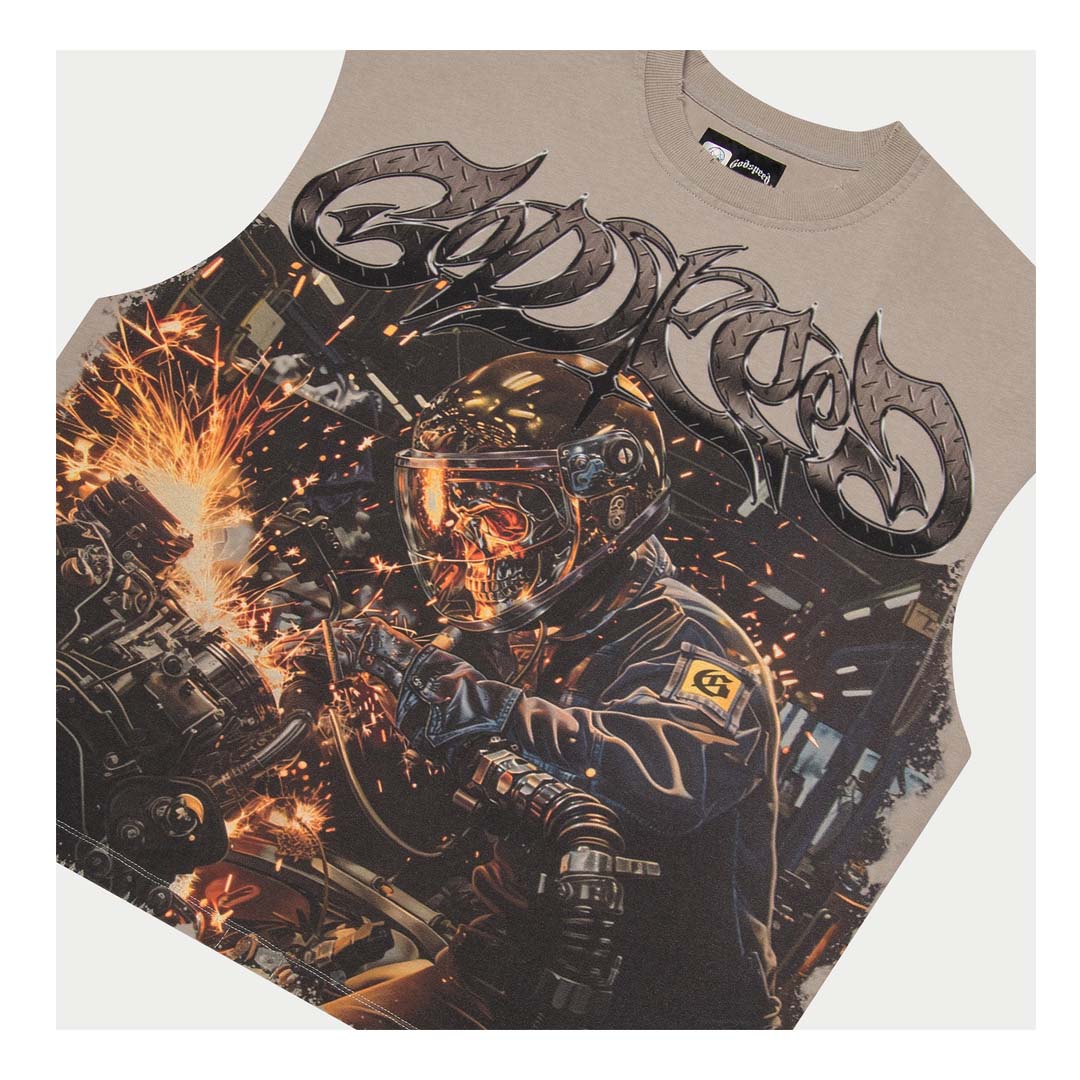 Godspeed Steel Sharpens Steel Sleeveless Slate Grey Tee by Godspeed - NWAHype 1 for streetwear T-Shirts in USA