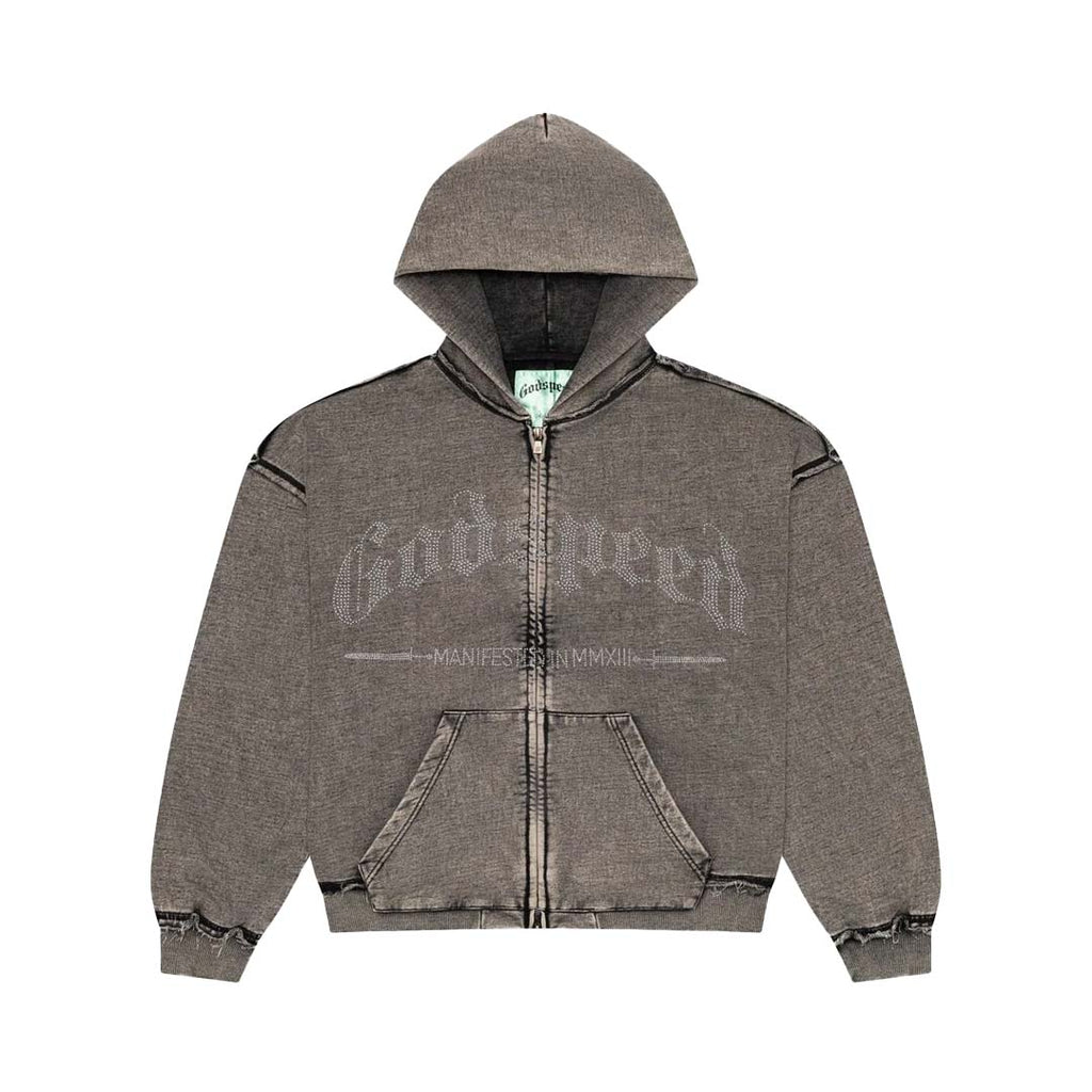 Godspeed Studded OG Logo Zip Up Hoodie Grey Wash by Godspeed - NWAHype 1 for streetwear Hoodies in USA
