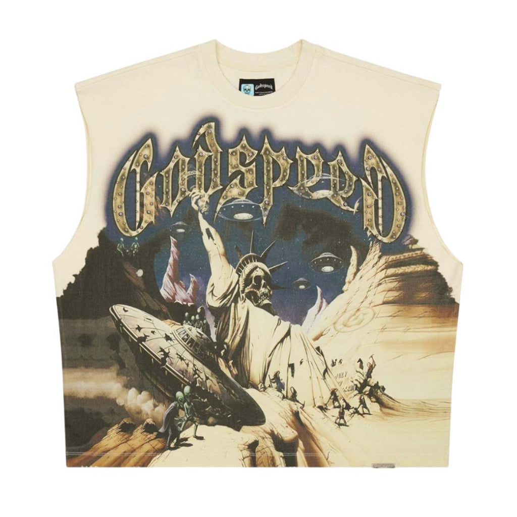 Godspeed The Landing Sleeveless Bone Tee by Godspeed - NWAHYPE No.1 for streetwear T-Shirts in USA