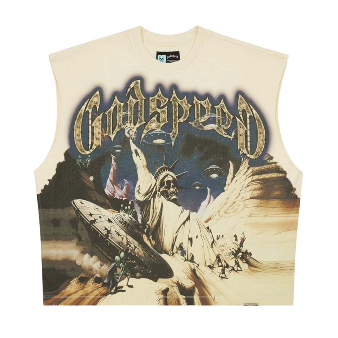 Godspeed The Landing Sleeveless Bone Tee by Godspeed - NWAHYPE No.1 for streetwear T-Shirts in USA
