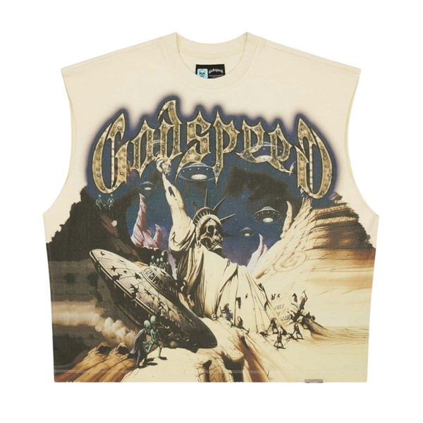 Godspeed The Landing Sleeveless Bone Tee by Godspeed - NWAHYPE No.1 for streetwear T-Shirts in USA