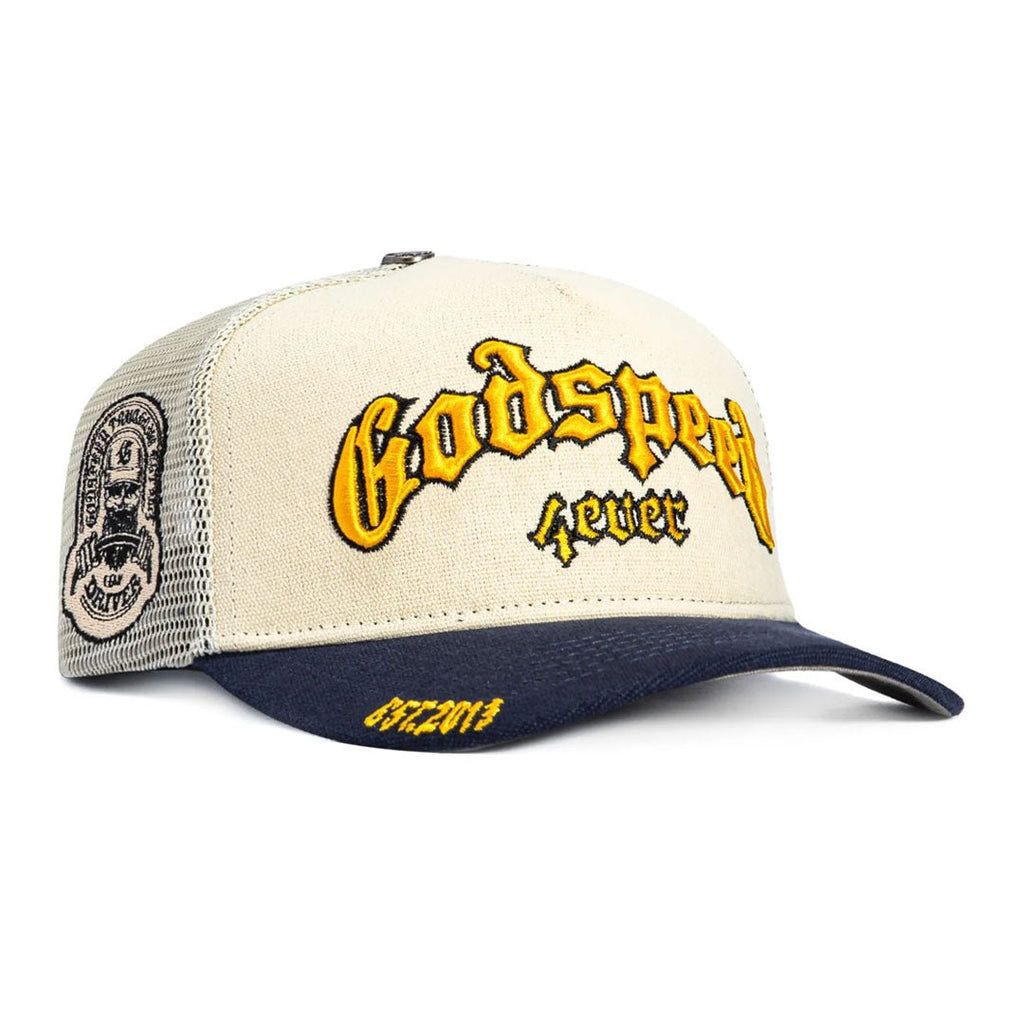 Godspeed Trucker Hat Bone Yellow Navy by Godspeed - NWAHype No.1 for streetwear Hats in USA