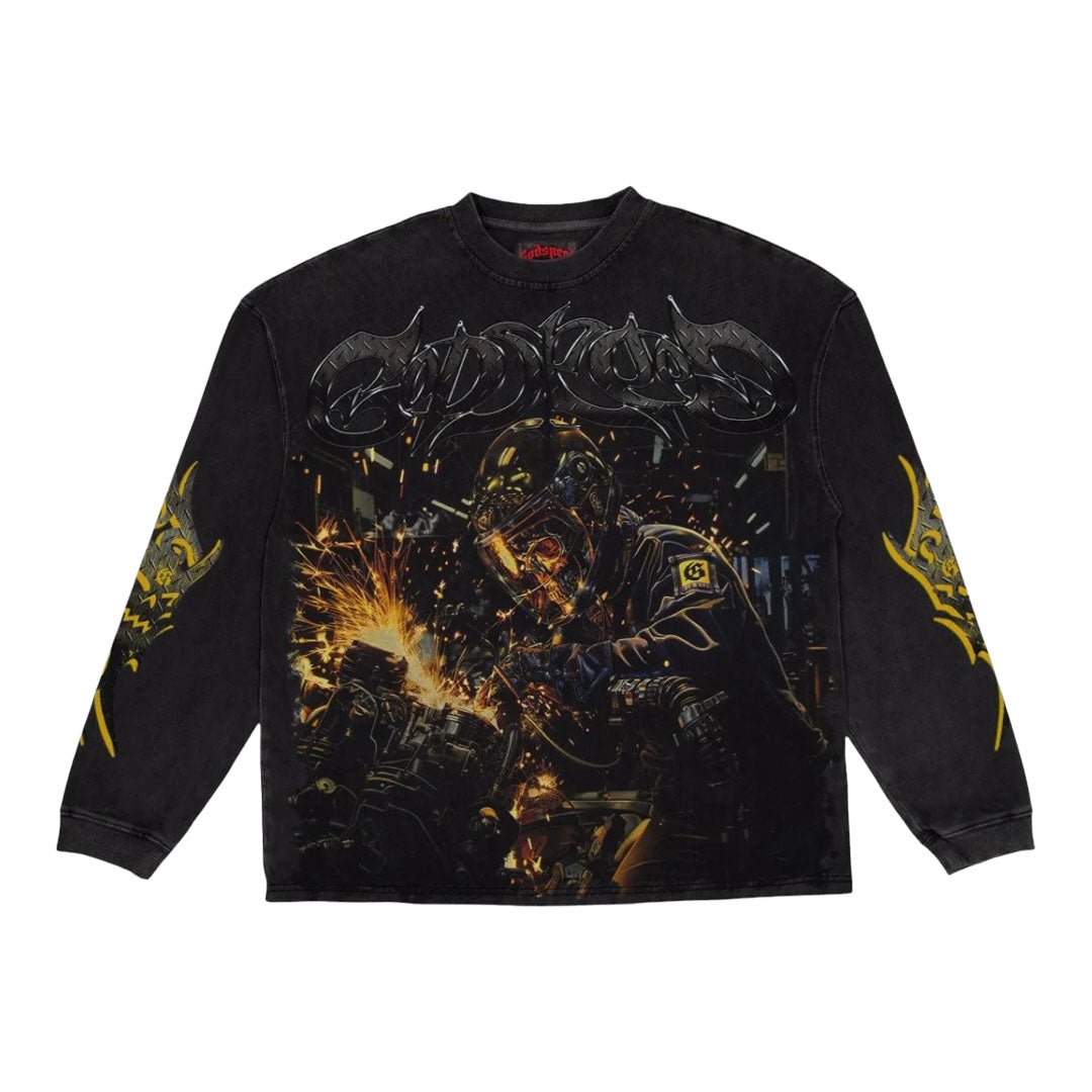 Godspeed Under Construction Long Sleeve Tee Black Wash by Godspeed - NWAHype 1 for streetwear T-Shirts in USA