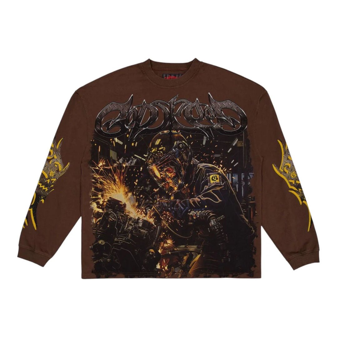 Godspeed Under Construction Long Sleeve Tee Brown by Godspeed - NWAHype 1 for streetwear T-Shirts in USA