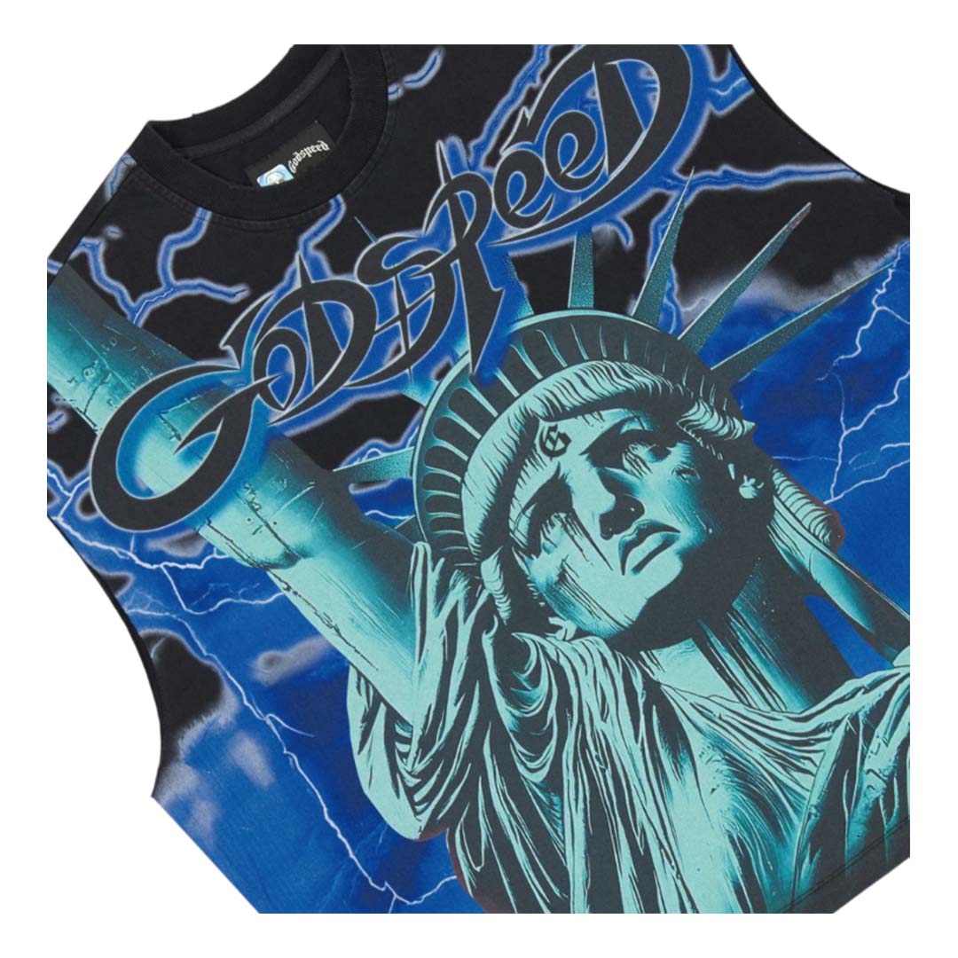 Godspeed Voltage Sleeveless Black Blue Tee by Godspeed - NWAHYPE No.1 for streetwear T-Shirts in USA