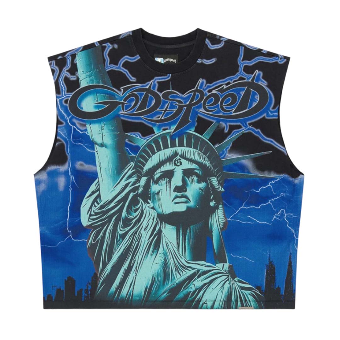Godspeed Voltage Sleeveless Black Blue Tee by Godspeed - NWAHYPE No.1 for streetwear T-Shirts in USA
