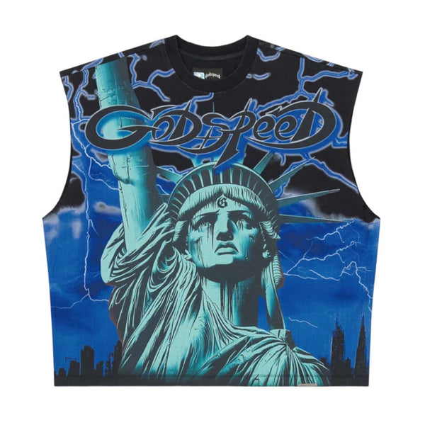 Godspeed Voltage Sleeveless Black Blue Tee by Godspeed - NWAHYPE No.1 for streetwear T-Shirts in USA