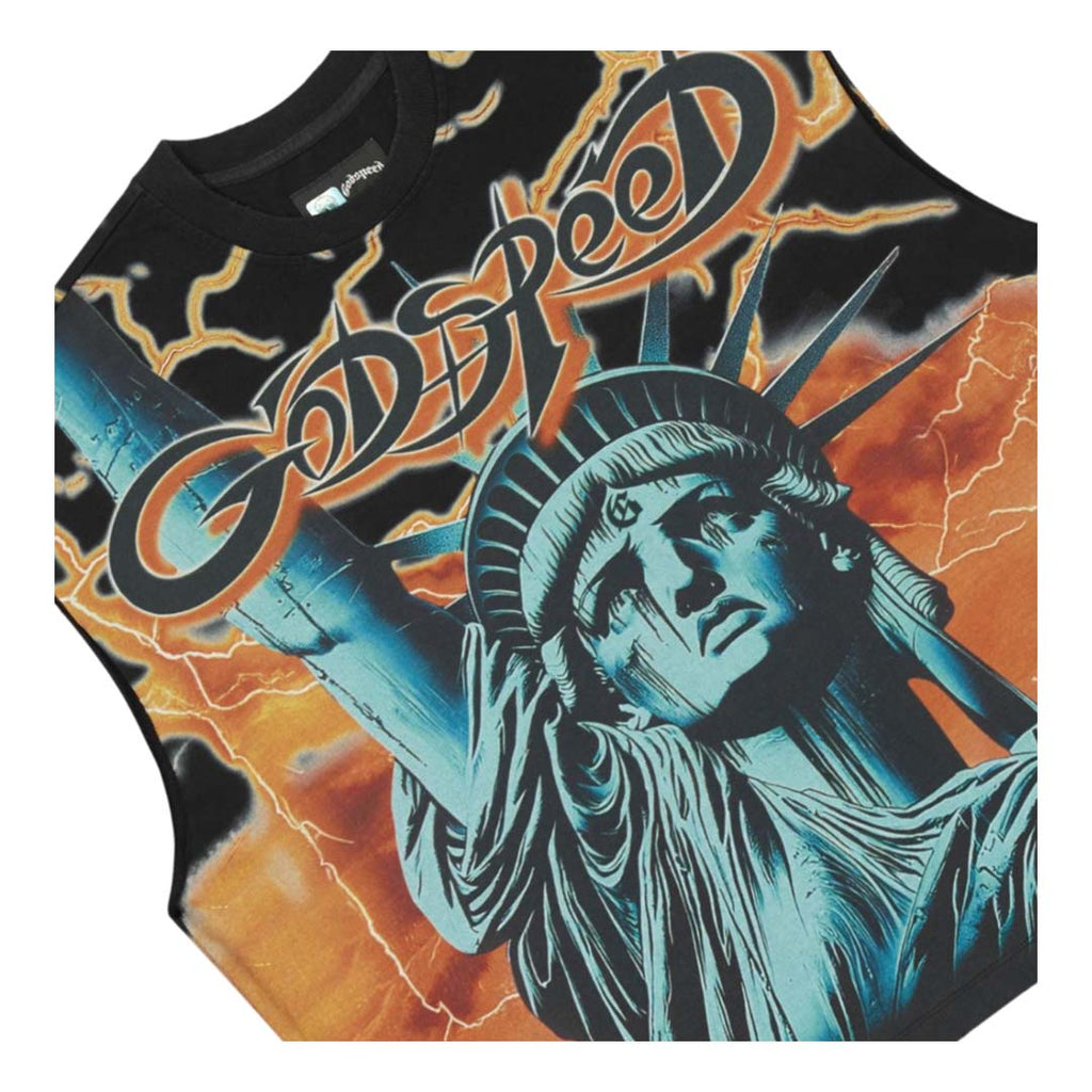 Godspeed Voltage Sleeveless Black Orange Tee by Godspeed - NWAHYPE No.1 for streetwear T-Shirts in USA