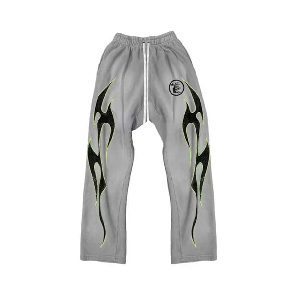 Hellstar Future Flames Sweatpants Grey/Green by Hellstar - NWAHype No.1 for streetwear Pants in USA