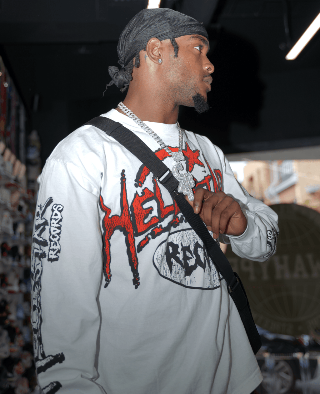 Hellstar Records Long Sleeve Tee White by Hellstar - NWAHype 1 for streetwear T-Shirts in USA