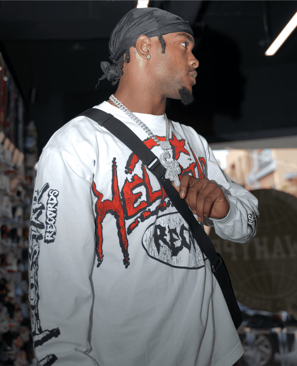 Hellstar Records Long Sleeve Tee White by Hellstar - NWAHype 1 for streetwear T-Shirts in USA