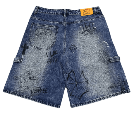HMDD Graffiti Jean Shorts Blue by HMDD - NWAHype No.1 for streetwear Shorts in USA