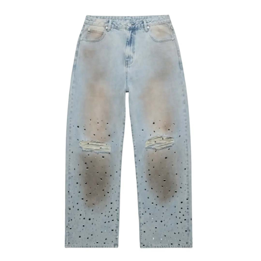 Homme Femme Crushed Ice Distressed Blue Denim Jeans by Homme Femme - NWAHYPE No.1 for streetwear Pants in USA