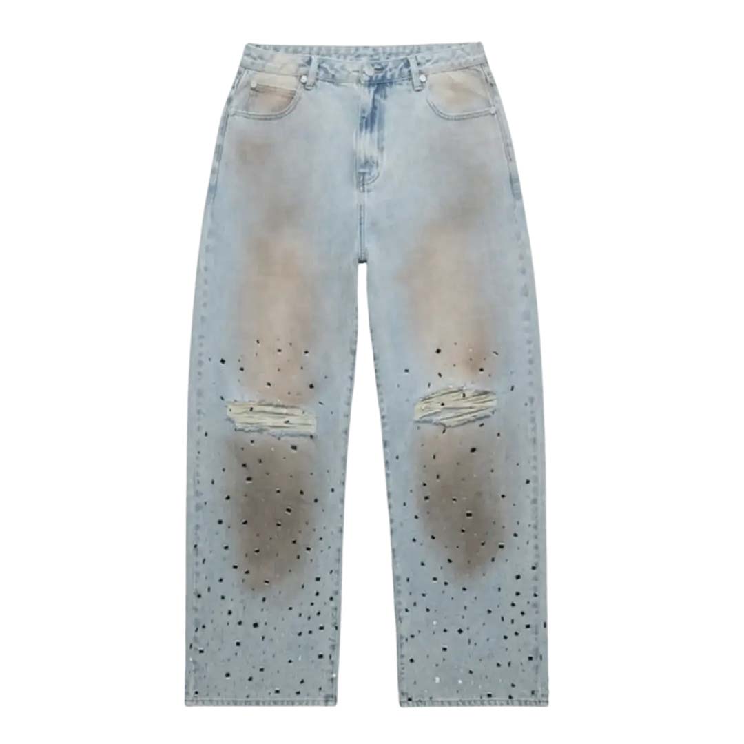 Homme Femme Crushed Ice Distressed Blue Denim Jeans by Homme Femme - NWAHYPE No.1 for streetwear Pants in USA